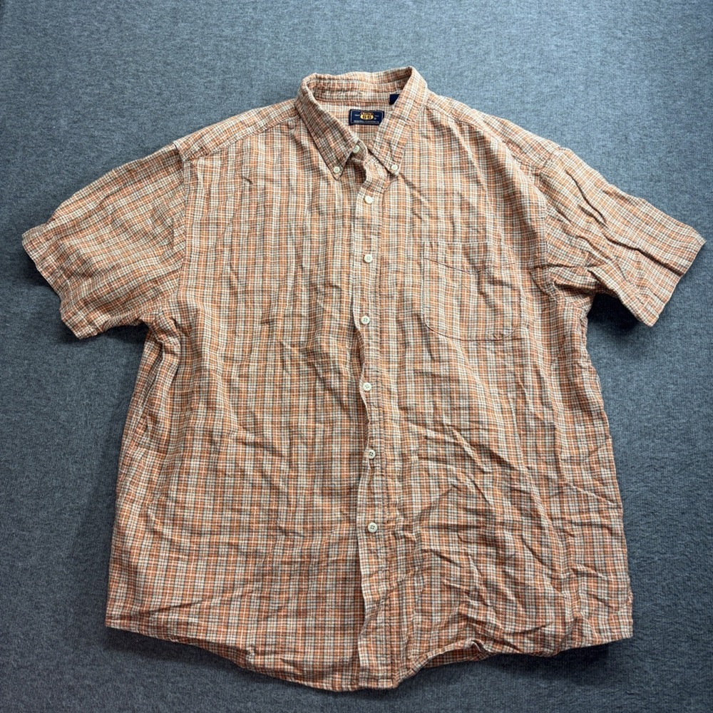 Route 66 Men's Flannel Plaid Orange Size XL Linen Blend